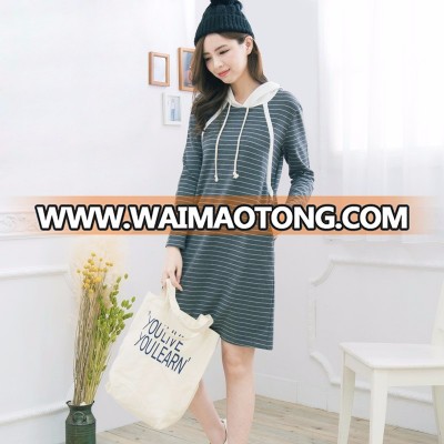 Maternity Nursing Dress Striped Pattern Long Sleeves Breastfeeding and Nursing Dress