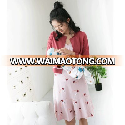 Fashionable women summer long sleeves maternity clothing printed skirt best maternity dress