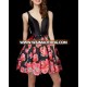 2018 Printed Black Deep V Neck Short Cocktail Dress Party Dresses Homecoming Dresses 2017